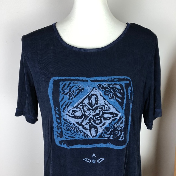 Knit Tee Abstract Graphic Navy Blue Size 8 Medium - Picture 1 of 10